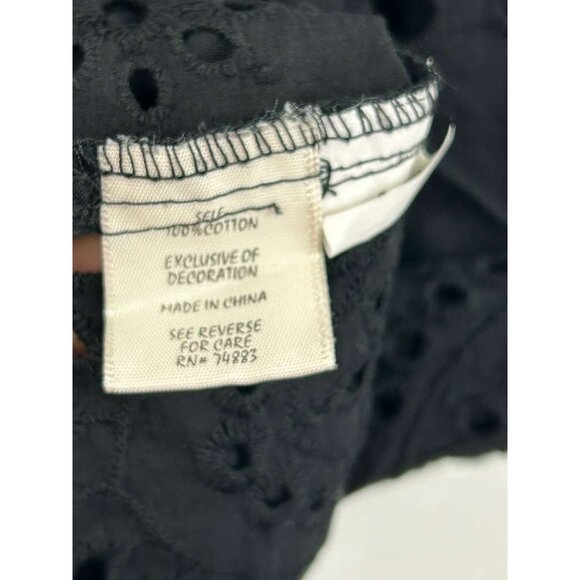 Adiva Women's Large Roll Sleeve Tab Black Eyelet Tunic Button Front Top Cover Up - Picture 9 of 16